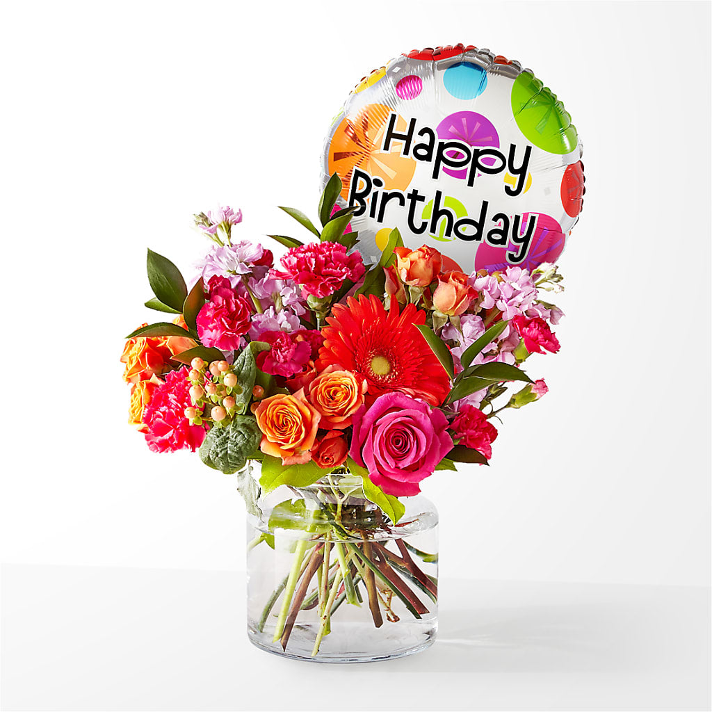 Fiesta Bouquet with Birthday Balloon – Flowers Atlanta, Atlanta GA