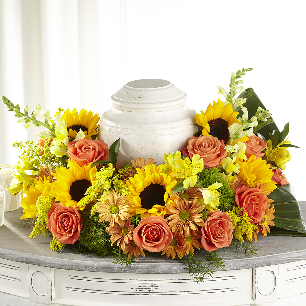 Faithful Sunflower Cremation Adornment – Flowers Atlanta, Atlanta GA