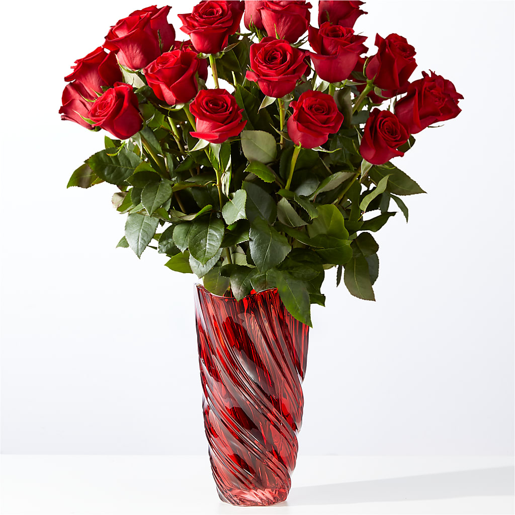 Classic Love Red Rose Bouquet with Luxe Swirl Vase – Flowers Atlanta, Atlanta GA
