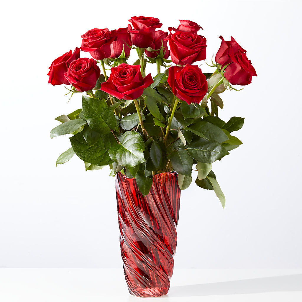 Classic Love Red Rose Bouquet with Luxe Swirl Vase – Flowers Atlanta, Atlanta GA