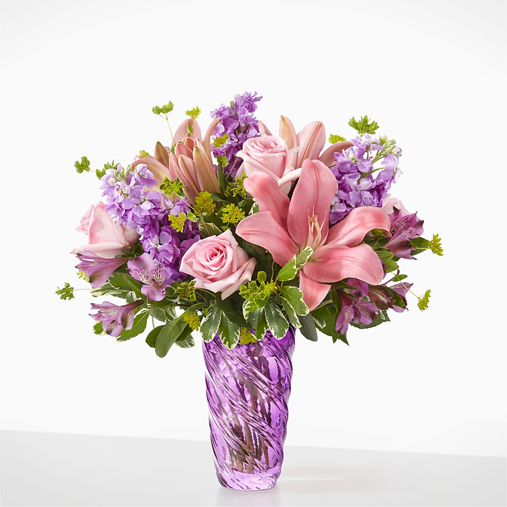 Precious Petals Bouquet with Luxe Swirl Vase – Flowers Atlanta, Atlanta GA