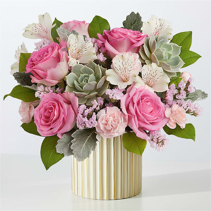 Dusty Rose Bouquet with Ivory Vase –  Flowers Atlanta, Atlanta GA