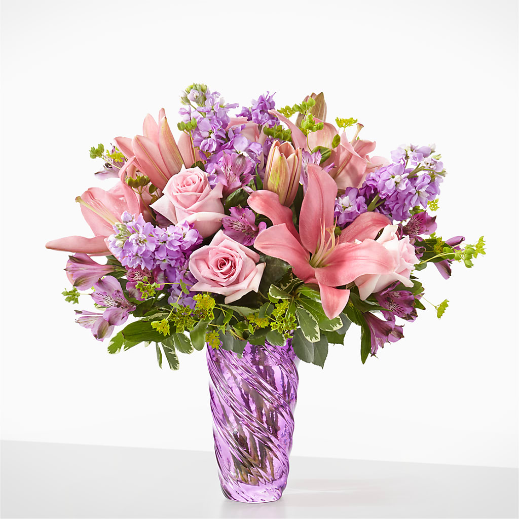 Precious Petals Bouquet with Luxe Swirl Vase –  Flowers Atlanta, Atlanta GA